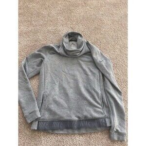 NIKE WOMENS DRI FIT MOCK COWL FUNNEL NECK PULLOVER SWEATSHIRT GRAY LOGO NWOT XS